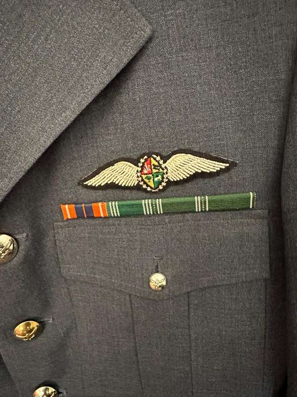 SAAF UNIFORM-TUNIC,SHIRT AND TIE,TUNIC + SHIRT-LABELLED AND DATED 1970'S-TUNIC A SIZE MEDIUM-MEASURE
