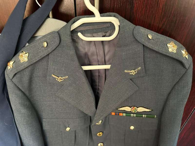 SAAF UNIFORM-TUNIC,SHIRT AND TIE,TUNIC + SHIRT-LABELLED AND DATED 1970'S-TUNIC A SIZE MEDIUM-MEASURE