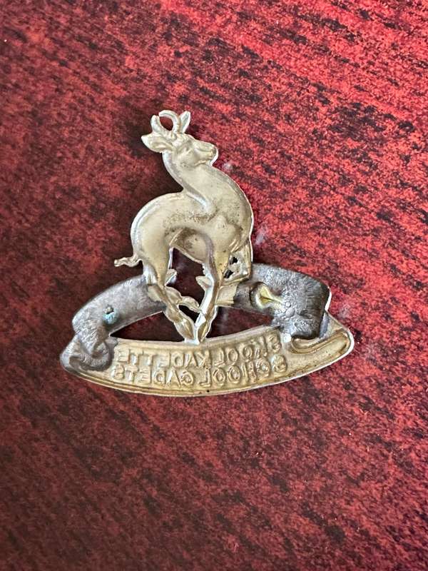 SA SCHOOL CADETS CAP BADGE IN WHITE METAL