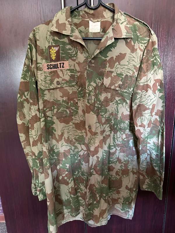 POLICE TASK FORCE 2ND PATTERN CAMO LONG SLEEVE SHIRT WITH OPS MEDIC PATCH-SIZE MEDIUM TO LARGE-MEASU