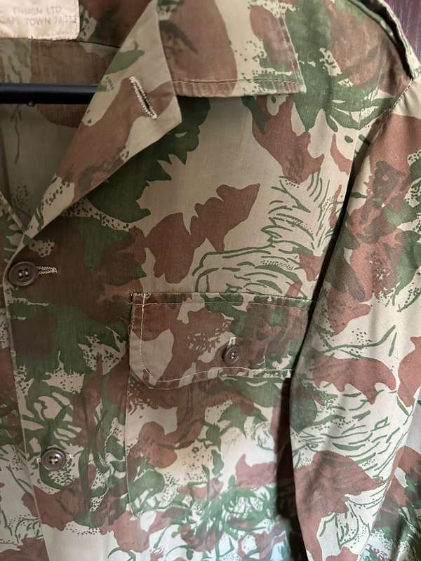 POLICE TASK FORCE 2ND PATTERN CAMO LONG SLEEVE SHIRT WITH OPS MEDIC PATCH-SIZE MEDIUM TO LARGE-MEASU