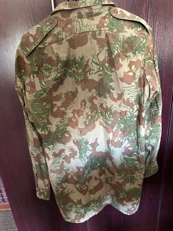 POLICE TASK FORCE 2ND PATTERN CAMO LONG SLEEVE SHIRT WITH OPS MEDIC PATCH-SIZE MEDIUM TO LARGE-MEASU