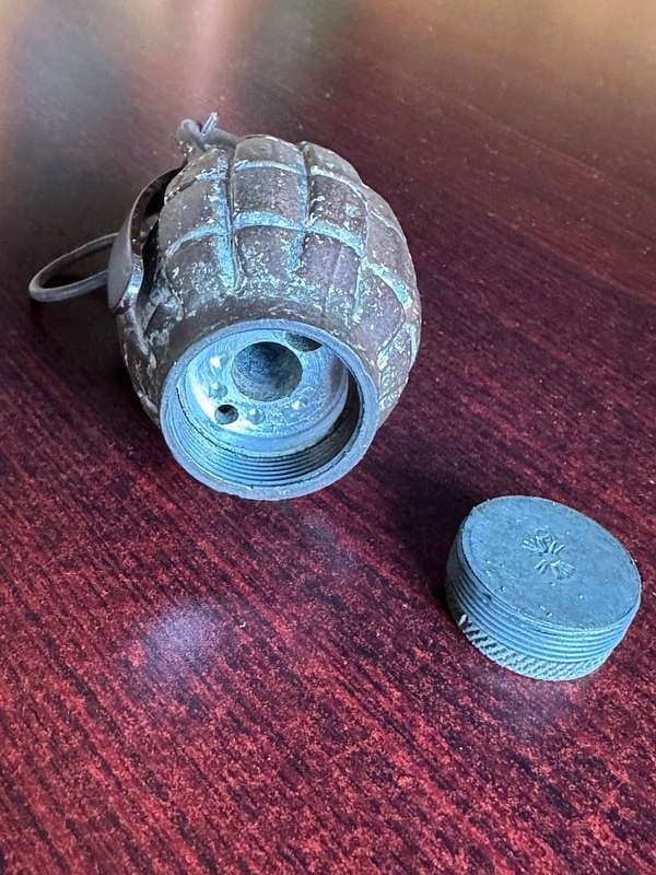 MILLS NO 36 HAND GRENADE-USED 1915-1972-COMPLETE INERT