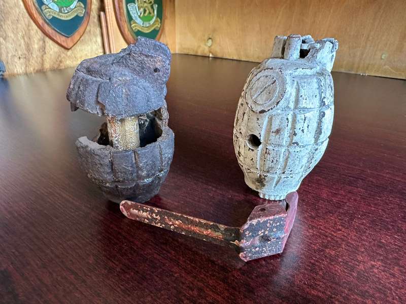 BRITISH MILLS 39 HAND GRENADES-THE ONE COMPLETE INERT,THE OTHER USED