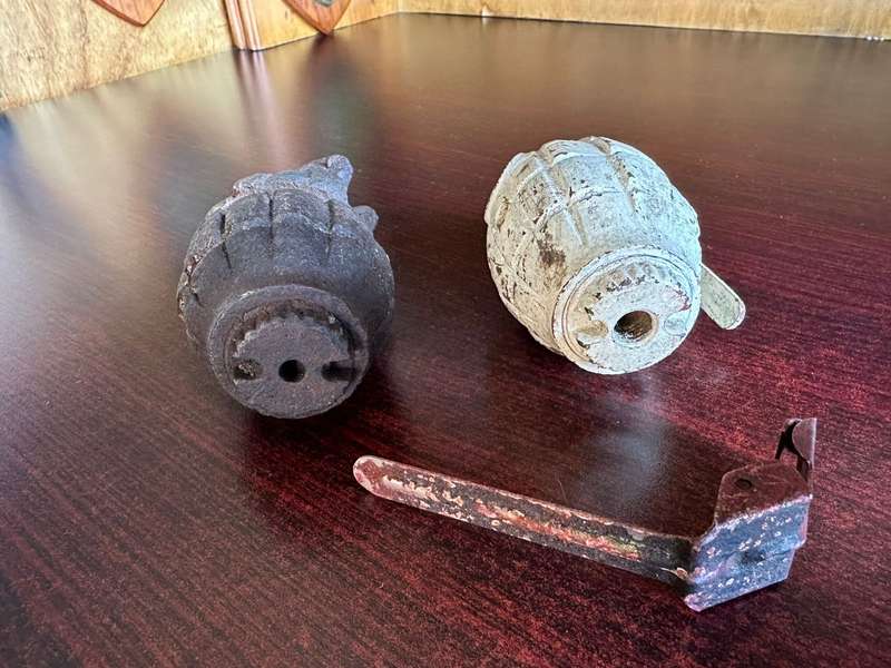 BRITISH MILLS 39 HAND GRENADES-THE ONE COMPLETE INERT,THE OTHER USED