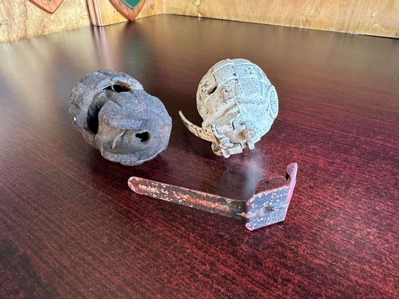 BRITISH MILLS 39 HAND GRENADES-THE ONE COMPLETE INERT,THE OTHER USED