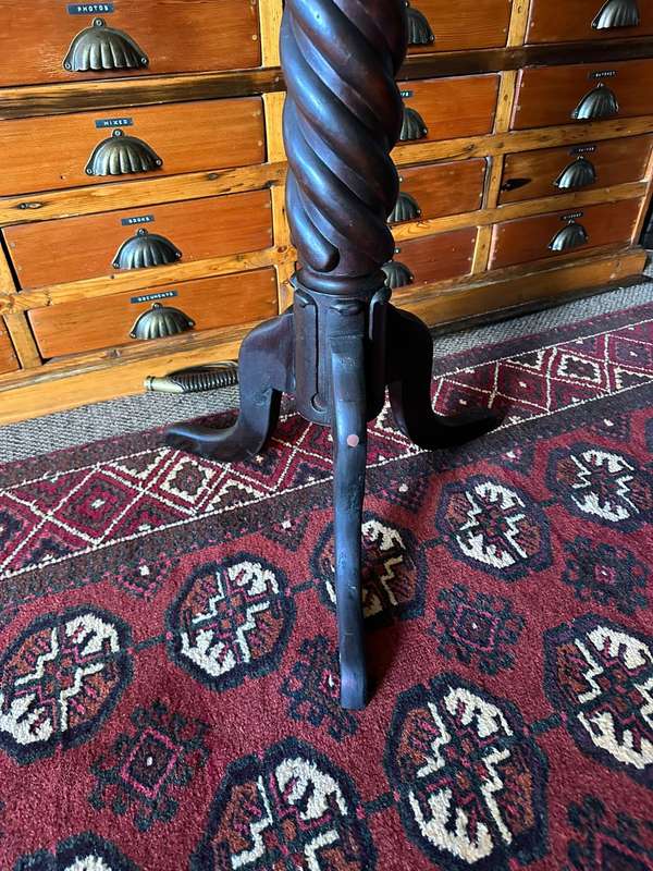 BEAUTIFUL ANTIQUE MAHOGONY BARLEY TWIST ROUND TOP PEDESTAL STAND-HEIGHT 100CM-WIDTH ON FEET 50CM