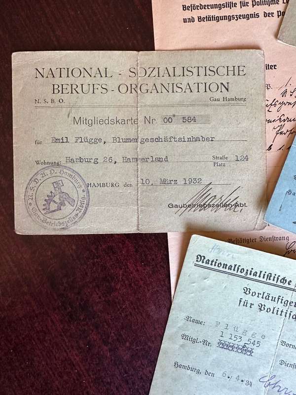 LARGE SELECTION OF GER-MAN DOCUMENTS-ALL TO ONE PERSON EMIL FLUGGE-WW2-PLEASE TAKE NOTE THAT THE BOO