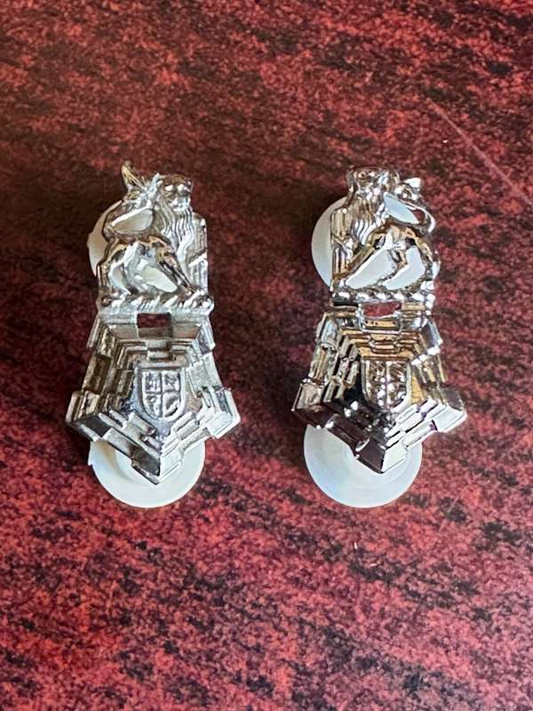 SA STAFF CORPS MESS DRESS COLLAR BADGE PAIR IN CHROME-WORN 1976-2003-PINS INTACT