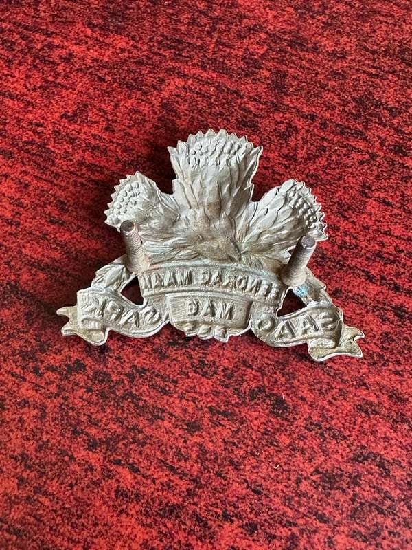 SA ARMOURED CAR WHITE METAL CAP BADGE-WORN 1963-76-BY PERMANENT FORCES MEMBERS- 2 LUGS