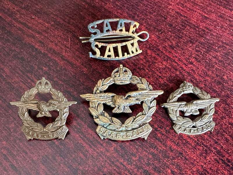 SAAF GILDING METAL CAP COLLARS + TITLE-WORN 1926-1959-PLEASE LOOK AT PICS FOR CONDITION OF LUGS