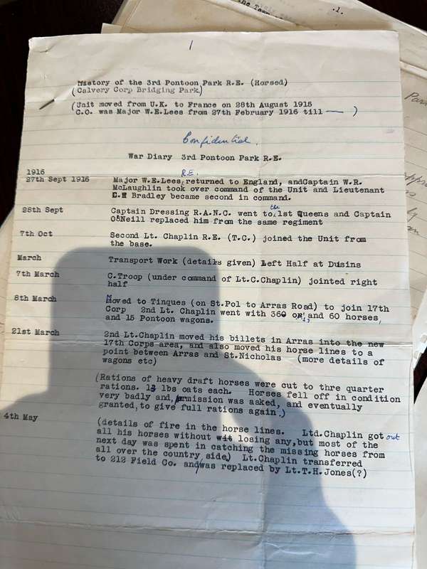 LARGE AND UNIQUE COLLECTION OF WW1 DOCUMENTS AND PERSONNEL MANUSCRIPT, WAR DIARY 1914-18 OF LT. COL