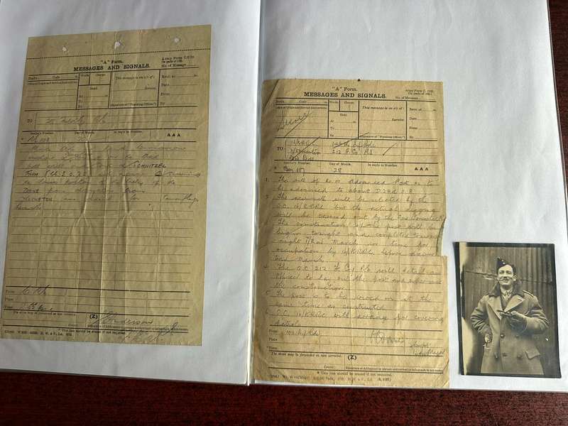 ORIGINAL WW2 FORMS AND PHOTOS BELONGED TO LT. COL. C.J. CHAPLIN M.C. ROYAL ENGINEERS-BORN IN MATATIE