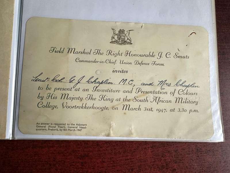A FILE WITH ALL SORTS OF ORIGINAL WW2 + UNION PERIOD DOCS OF LT. COL. C.J. CHAPLIN M.C. ,ROYAL ENGIN