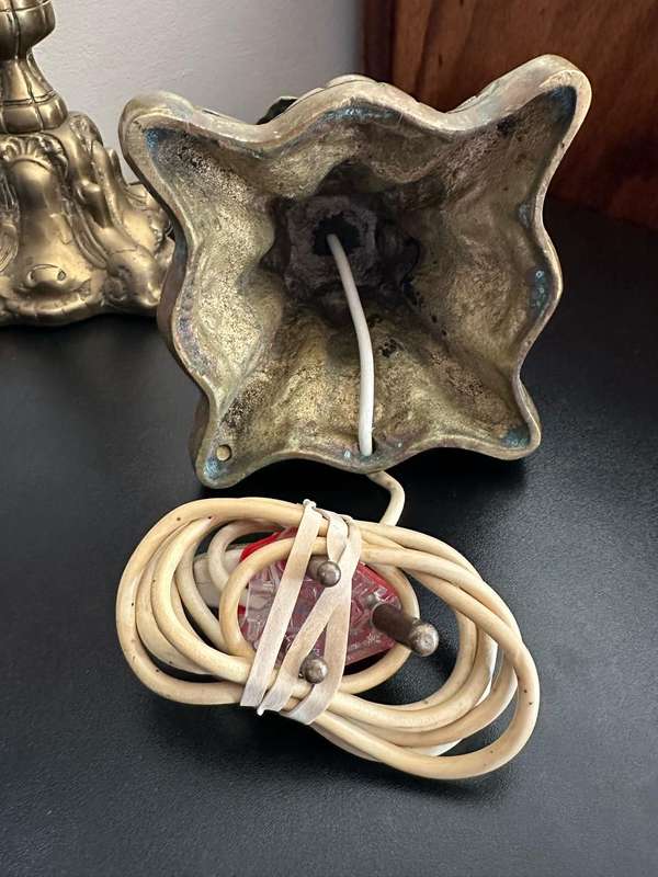 PAIR OF VINTAGE SOLID BRASS ORNATE LANTERNS-ITALIAN ROCOCO STYLE,ALTAR TABLE LAMPS WITH FOLIAGE DES