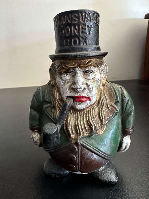 BOER WAR CARICATURE MONEY BOX DEPICTING PRESIDENT KRUGER-CAST IRON MONEY BOX-GOOD CONDITION