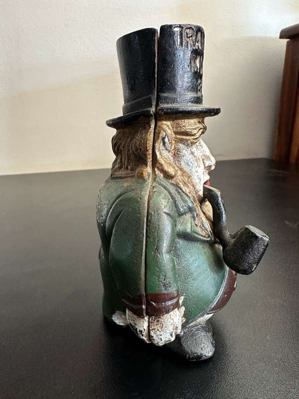 BOER WAR CARICATURE MONEY BOX DEPICTING PRESIDENT KRUGER-CAST IRON MONEY BOX-GOOD CONDITION