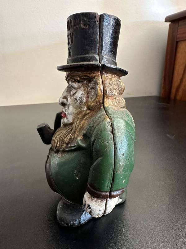 BOER WAR CARICATURE MONEY BOX DEPICTING PRESIDENT KRUGER-CAST IRON MONEY BOX-GOOD CONDITION