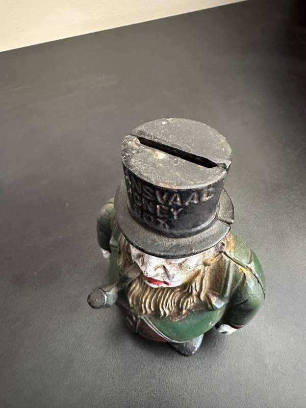 BOER WAR CARICATURE MONEY BOX DEPICTING PRESIDENT KRUGER-CAST IRON MONEY BOX-GOOD CONDITION
