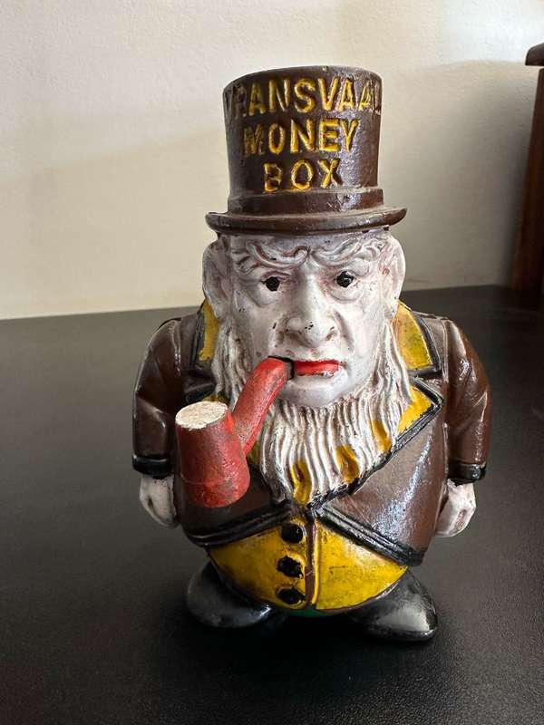 BOER WAR CARICATURE MONEY BOX DEPICTING PRESIDENT KRUGER-CAST IRON- GOOD CONDITION