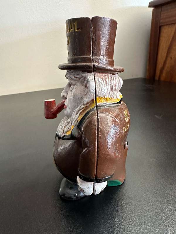 BOER WAR CARICATURE MONEY BOX DEPICTING PRESIDENT KRUGER-CAST IRON- GOOD CONDITION