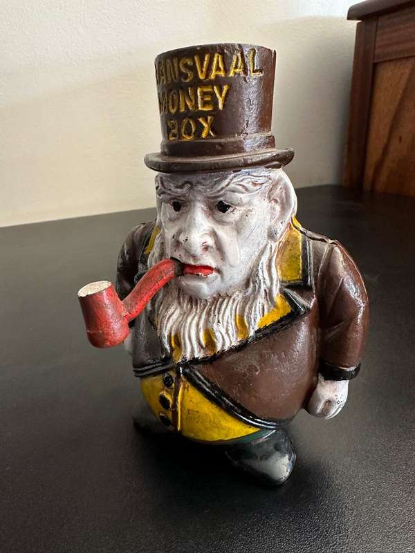 BOER WAR CARICATURE MONEY BOX DEPICTING PRESIDENT KRUGER-CAST IRON- GOOD CONDITION