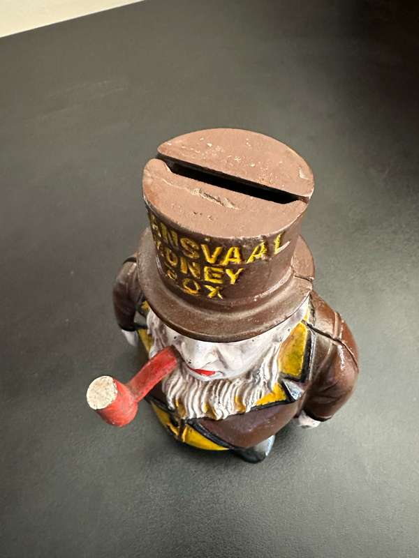 BOER WAR CARICATURE MONEY BOX DEPICTING PRESIDENT KRUGER-CAST IRON- GOOD CONDITION