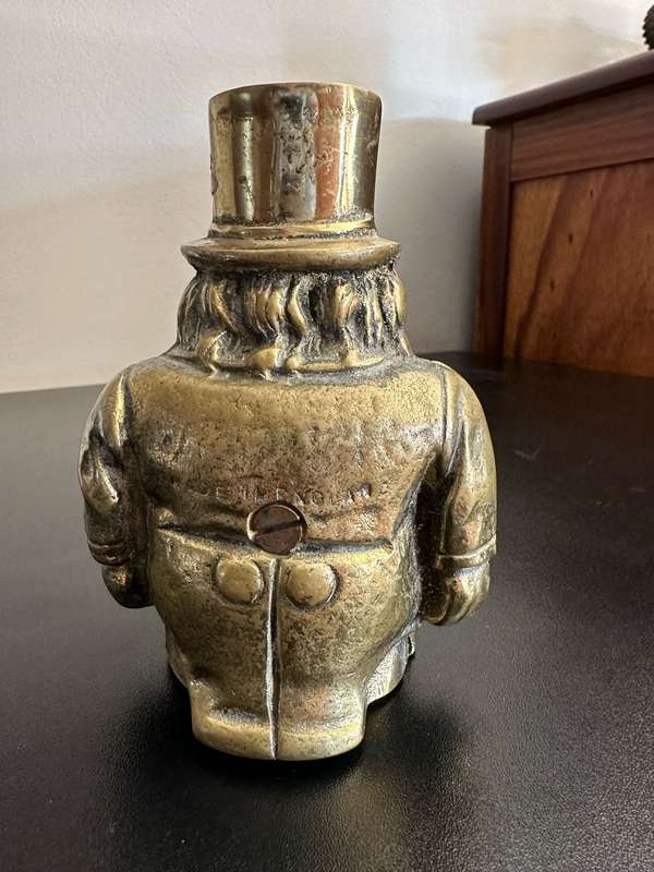 BOER WAR CARICATURE MONEY BOX DEPICTING PRESIDENT KRUGER-SOLID BRASS-GOOD CONDITION-MADE IN ENGLAND