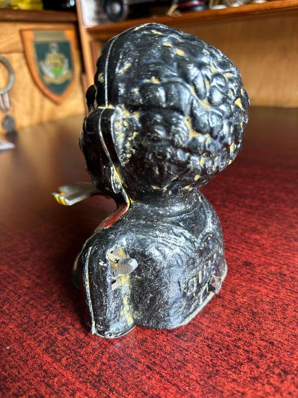 ANTIQUE,RARE AND COLLECTABLE POLYCHROME HAND PAINTED "DINAH" NOVELTY MECHANICAL MONEY BOX-HEIGHT 16,