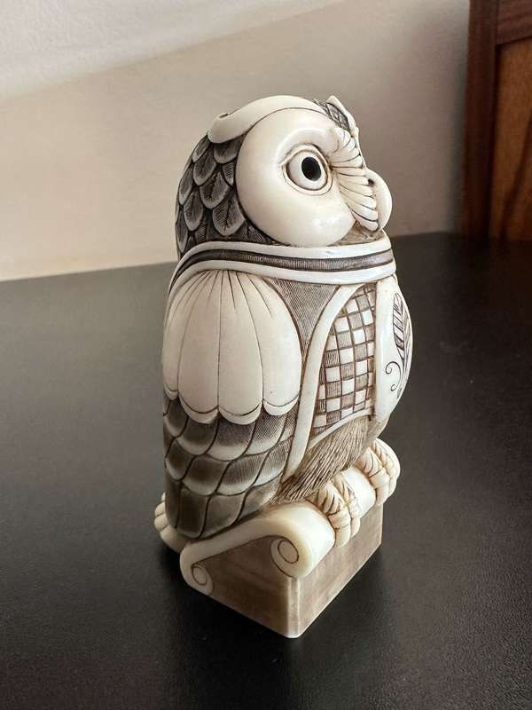 JOHN BICCARD,CRUSHED MARBLE PROF. OWL SCULPTURE 110MM-GOOD CONDITION