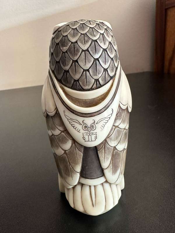 JOHN BICCARD,CRUSHED MARBLE PROF. OWL SCULPTURE 110MM-GOOD CONDITION