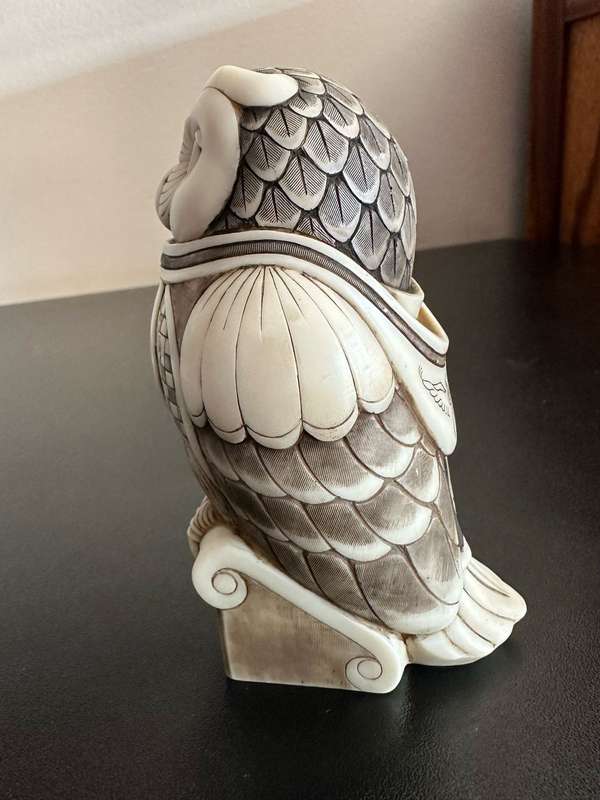JOHN BICCARD,CRUSHED MARBLE PROF. OWL SCULPTURE 110MM-GOOD CONDITION