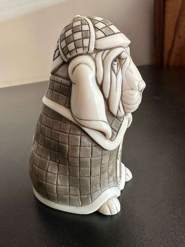 JOHN BICCARD,CRUSHED MARBLE ,SHERLOCK HOUND SCULPTURE 110MM-GOOD CONDITION