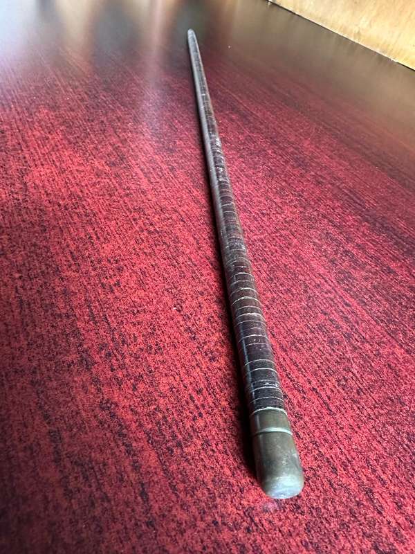 WW1 PERIOD,OFFICERS BRASS AND LEATHER SWAGGER STICK-OVERALL LENGTH 57CM-BELONGED TO LT. COL. C.J. CH