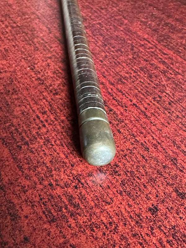 WW1 PERIOD,OFFICERS BRASS AND LEATHER SWAGGER STICK-OVERALL LENGTH 57CM-BELONGED TO LT. COL. C.J. CH