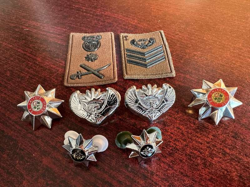 SADF OFFICERS CHROME RANK BADGES- PINS COMPLETE-WORN 1970'S-1996