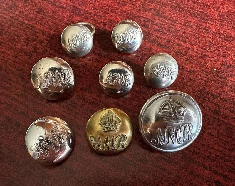 NATAL MOUNTED RIFLES (NMR) TUNIC BUTTONS- 1X BRASS- 7 X CHROME