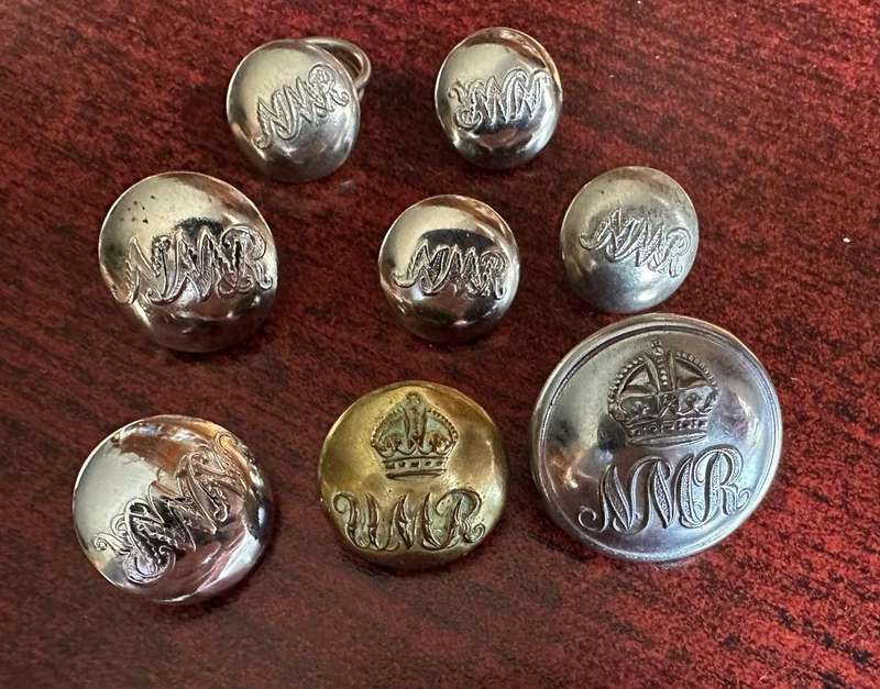 NATAL MOUNTED RIFLES (NMR) TUNIC BUTTONS- 1X BRASS- 7 X CHROME