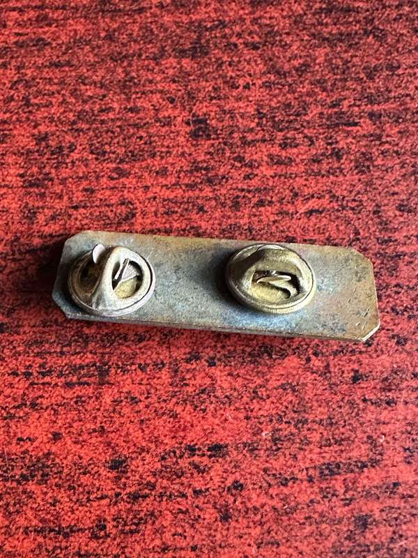 ARMY MARKSMAN BADGE-BRONZE RIFLE ON ENAMEL BACKING- 2 PINS-DAMAGED