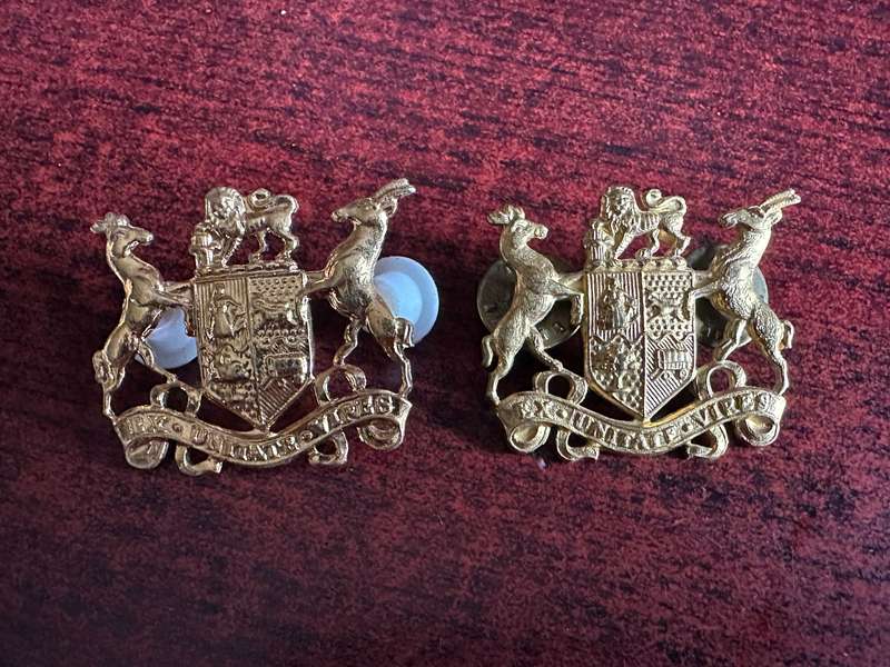 SA SERGEANT MAJOR CLASS 1 BRASS RANK BADGE PAIR-WORN 1920'S-1950'S-PIN S COMPLETE