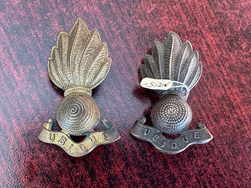 FREE STATE ARTILLERY COLLAR BADGE PAIR-APPROVED 1962- LUGS COMPLETE