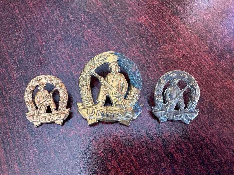 COMMANDOS BRASS CAP AND COLLARS-WORN 1963-1970'S-LUGS + PINS COMPLETE