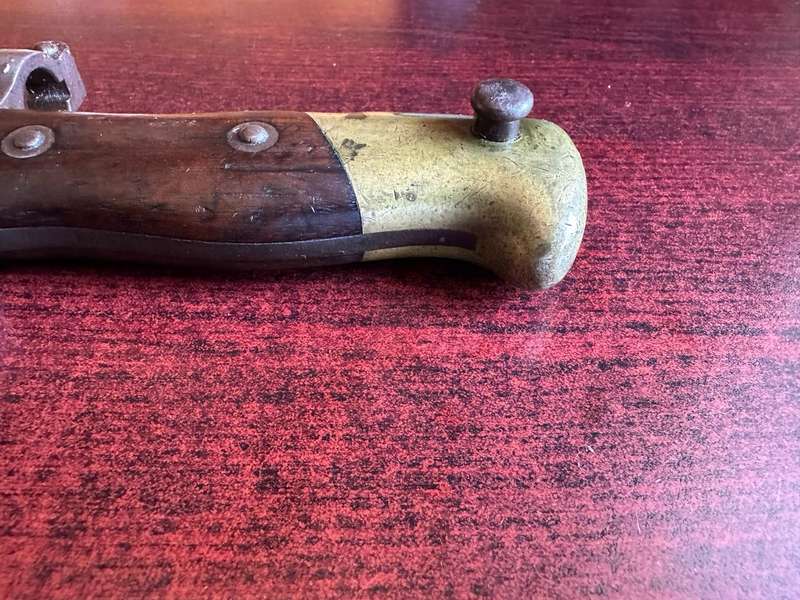 FRENCH 1874 YATAGHAN BAYONET WITH T-FORM BLADE-METAL SCABBARD -THIS BAYONET IS STILL IN OVERALL GOOD