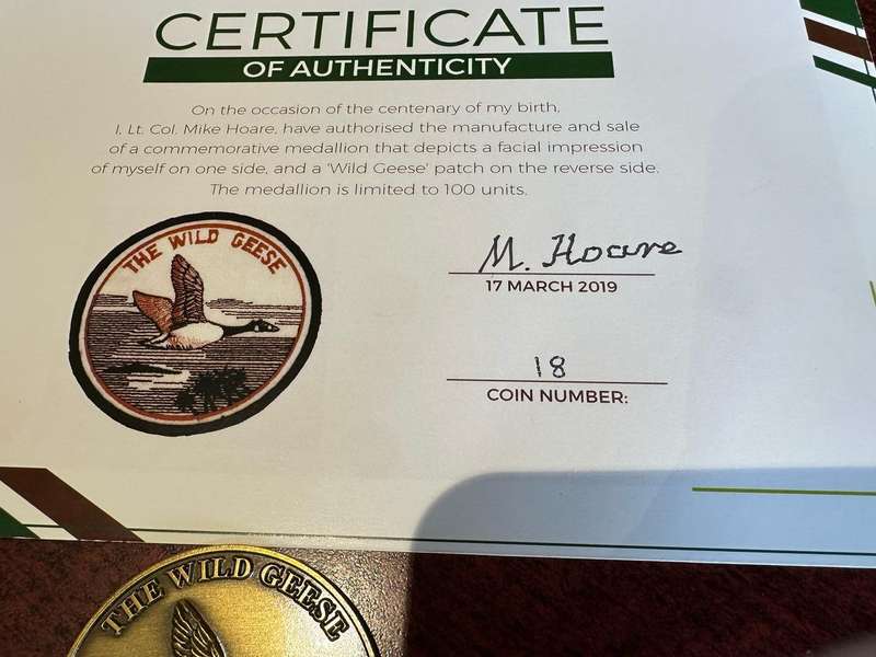 LT. COL. HOARE CHALLENGE COIN NO 18 OF ONLY 100 MADE WITH CERTIFICATE OF AUTHENTICITY (ORIGINAL SIGN