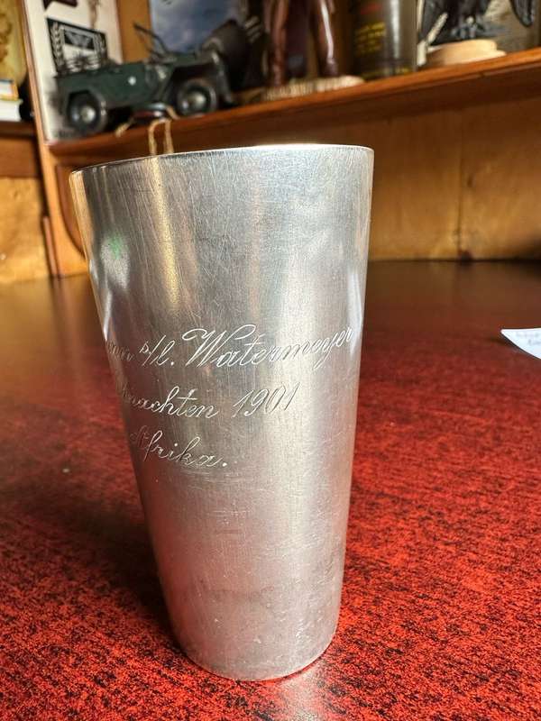GERMAN SWA HALLMARKED SILVER SHOOTING PRIZE CUP-ENGRAVED RICKMANN S/1 WATERMEYER WEINACHTEN 1901 AFR