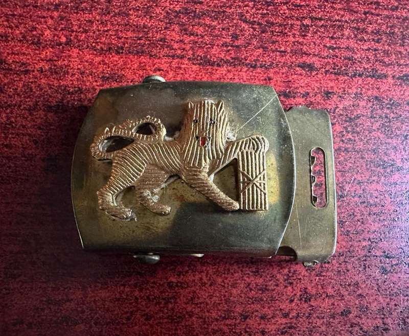 SA NAVY STANDARD BUCKLE ON WHICH A BRASS CPO'S SLEEVE RANK INSIGNIA BADGE HAS BEEN FITTED-THIS WAS A