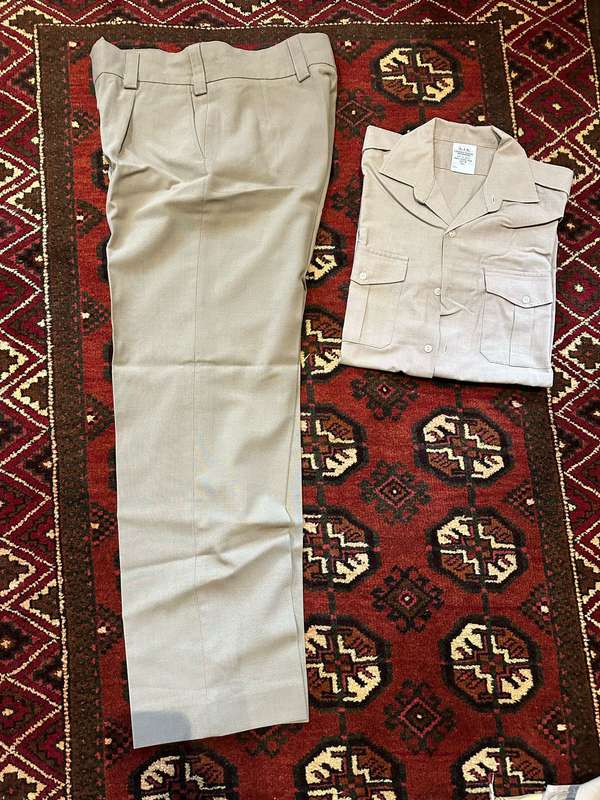 SADF BORDER WAR PERIOD,STEP OUT TROUSERS-SIZE 32-PIPE LENGTH 80CM-SHIRT SIZE MEDIUM