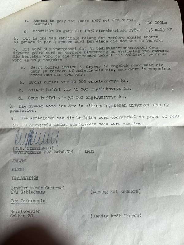SWA BUFFEL QUALIFICATION BREAST BADGE WITH ORIGINAL LETTER-DATED 30 JUNE 1987-PLEASE LOOK AT PICTURE