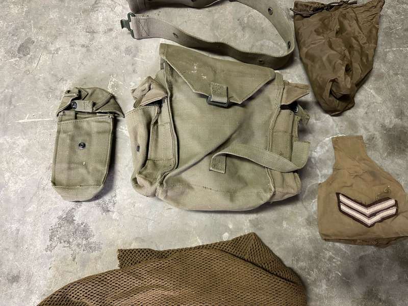 SADF LOT SOLD TOGETHER-PATROL BAG-BELT-BATHROOM BAG-AMMO POUCH,RANK AND SCARF