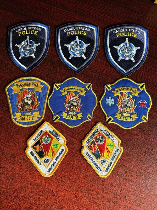 POLICE,FIRE BRIGADE AND MEDICAL SERVICES PATCHES-SOLD TOGETHER- 8 IN TOTAL